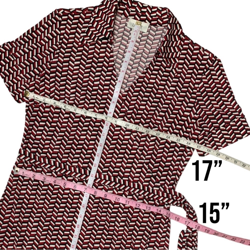 LOFT Geometric Print Above the Knee-Length Wrap Dress Red Black White Size 4 - Picture 12 of 16